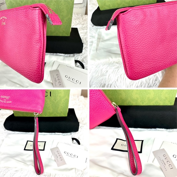 Gucci Swing magenta pink soft leather wristlet pouch wallet LIKE NEW - Picture 2 of 16